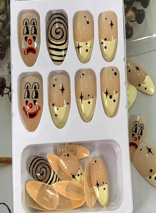 TBRZTR 24Pcs Press On False Nails Short, Fake Nails Almond Glue On Nails, False Nails With Glue, Square Press On Nails Art Manicure Decoration Fake Nails Acrylic Nails Cute Cartoon Nails for Women And Girls - Image 5